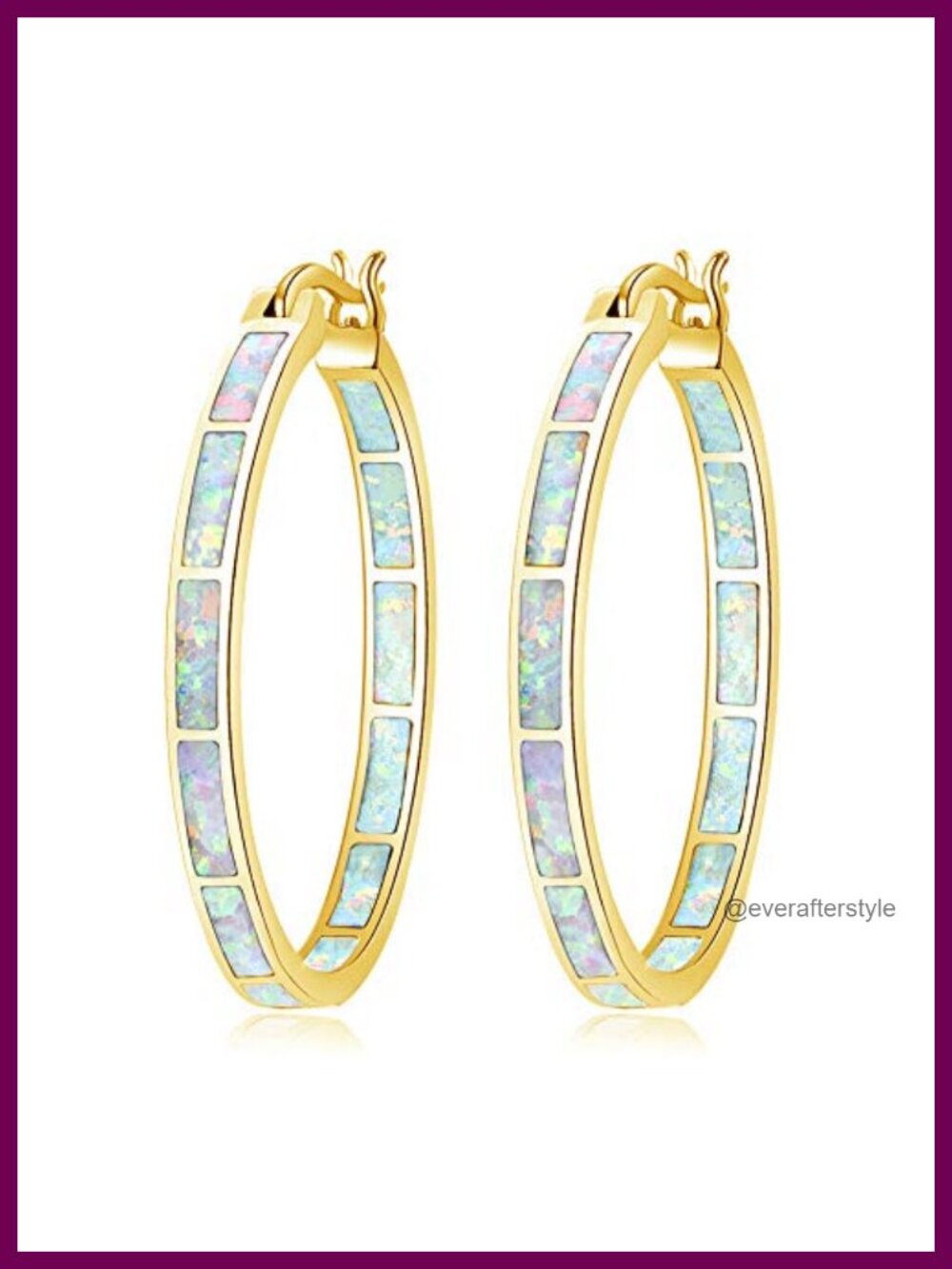 Gold Plated Hoop Earrings with Created Opal - 32mm